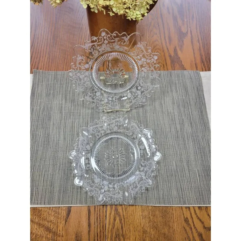 2 Vintage Cambridge Chantilly Martha Salad Plates, Crystal Etched, Clear 8-1/2